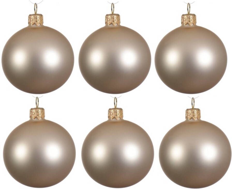 Decoris 6x Licht parel champagne glazen kerstballen 6 cm Mat matte Kerstboomversiering licht parel champagne