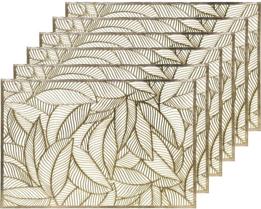 Decoris 6x Placemat onderzetter goud 30 x 45 cm bladeren motief Placemats