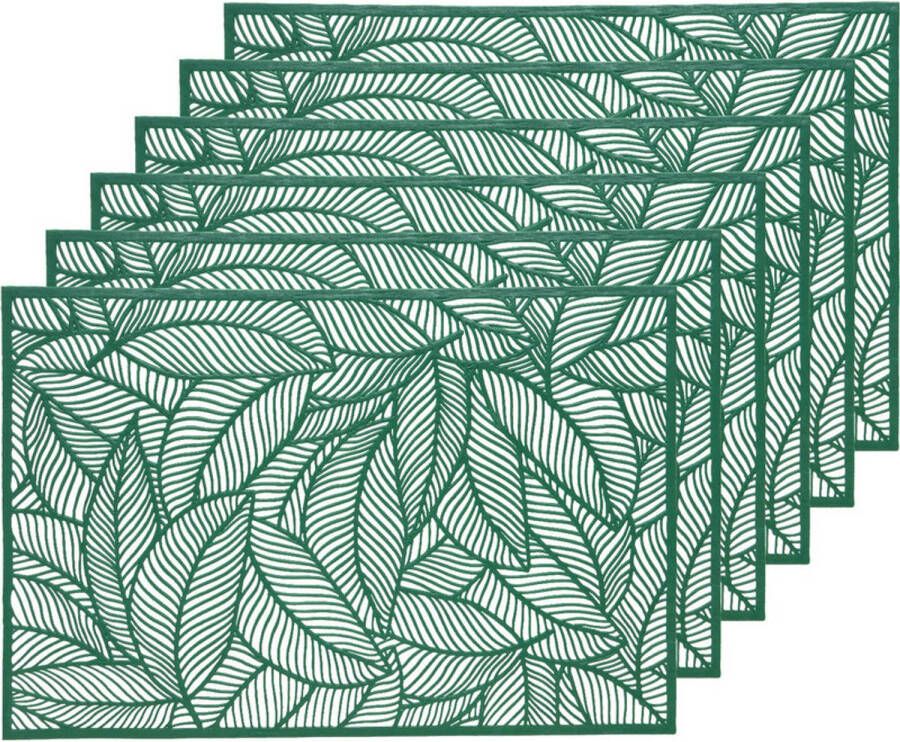 Decoris 6x Placemat onderzetter groen 30 x 45 cm bladeren motief Placemats