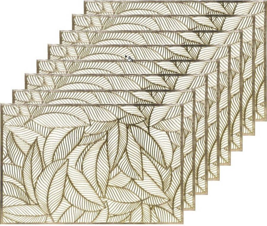 Decoris 8x Placemat onderzetter goud 30 x 45 cm bladeren motief Placemats