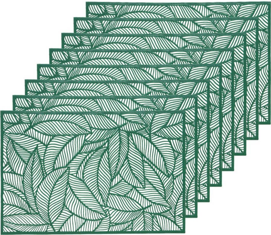 Decoris 8x Placemat onderzetter groen 30 x 45 cm bladeren motief Placemats