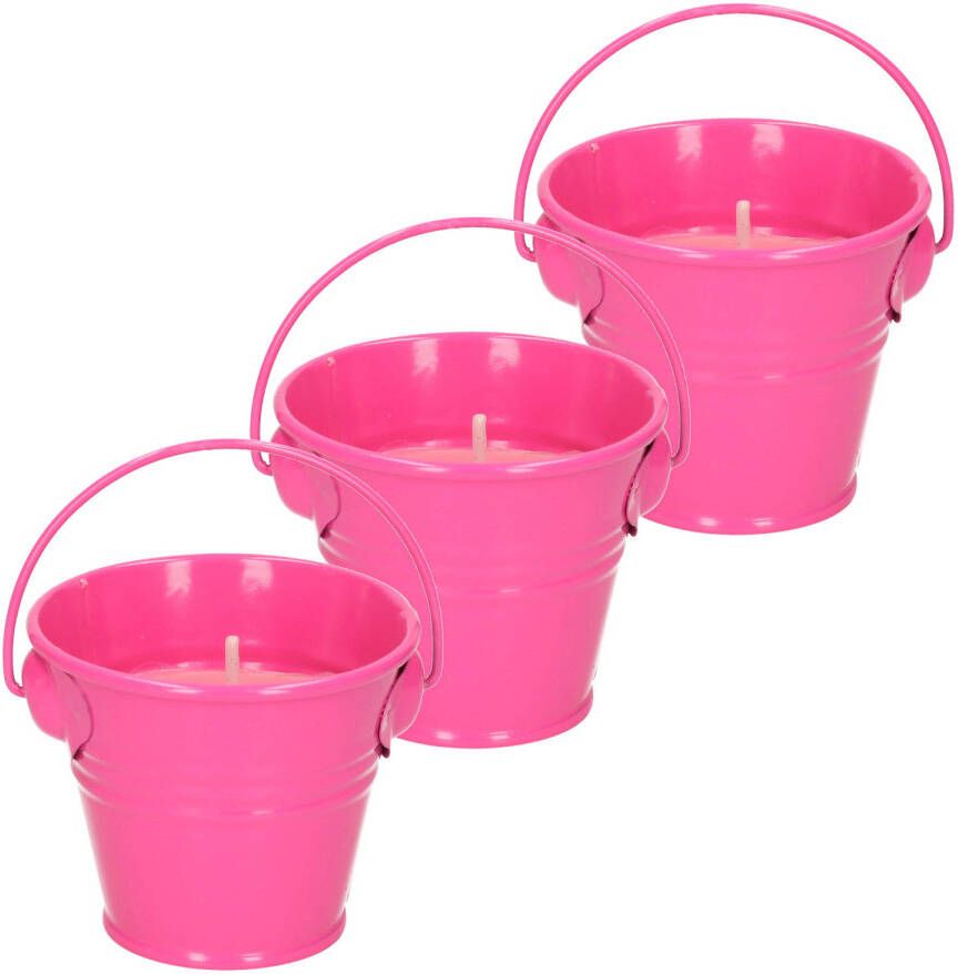 Decoris Citronella kaarsen in zink potje set 3x roze 5 branduren geurkaarsen