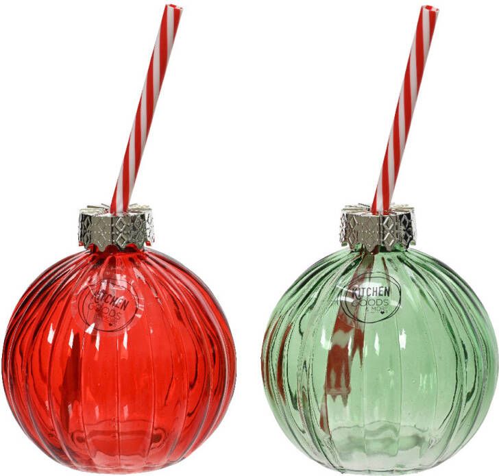 Decoris Drinkglas Kerstbal m. rietje 10 5cm