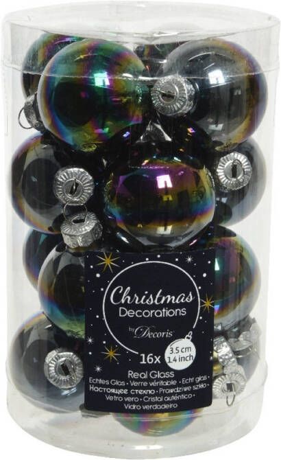 Decoris Kerstbal Glas D3.5 Cm Zwart Irs 16st Kerst