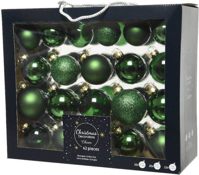 Decoris Kerstballen set 42-delig glas dennengroen maten