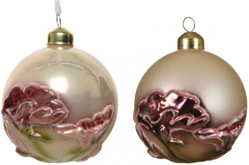 Decoris Kerstbal Glas D8cm Bloem A2