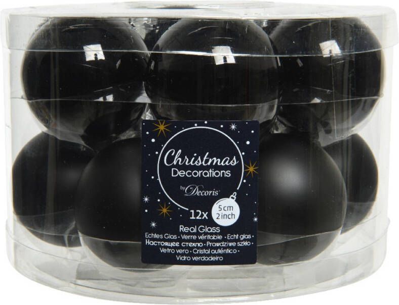 Decoris Kerstballen Glas D5 Cm Zwart 12st Kerst