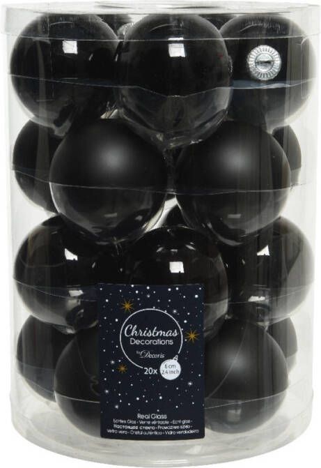 Decoris Kerstballen Glas D6 Cm Zwart 20st Kerst