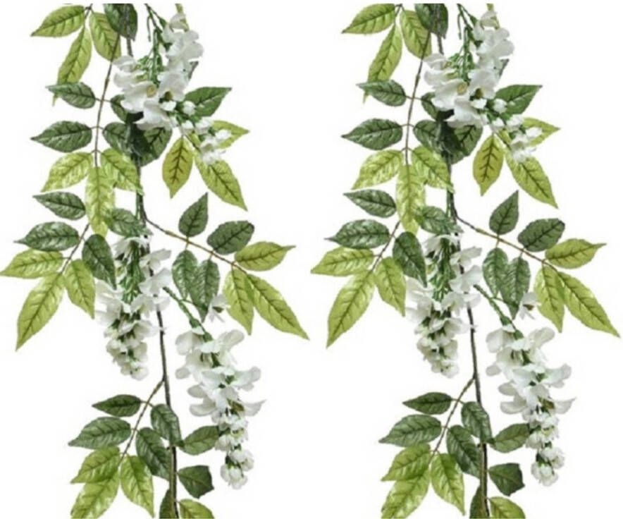 Decoris Planten slinger 2x wisteria wit 150 cm kunstplant Kunstplanten