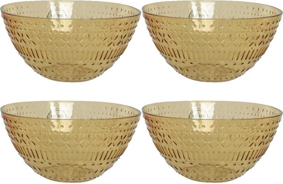 Decoris schaaltje kom 4x geel kunststof D14 x H7 cm campingservies Kommetjes