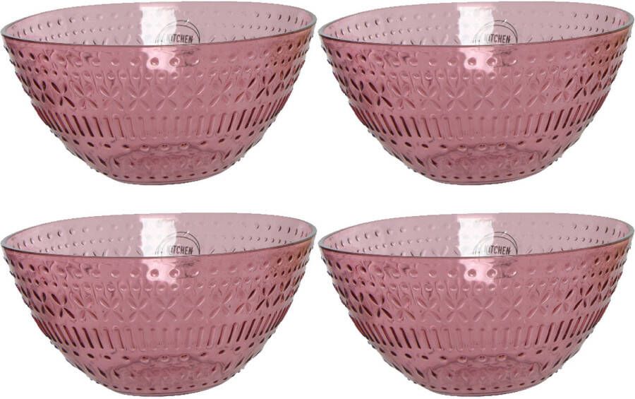 Decoris schaaltje kom 4x roze kunststof D14 x H7 cm campingservies Kommetjes