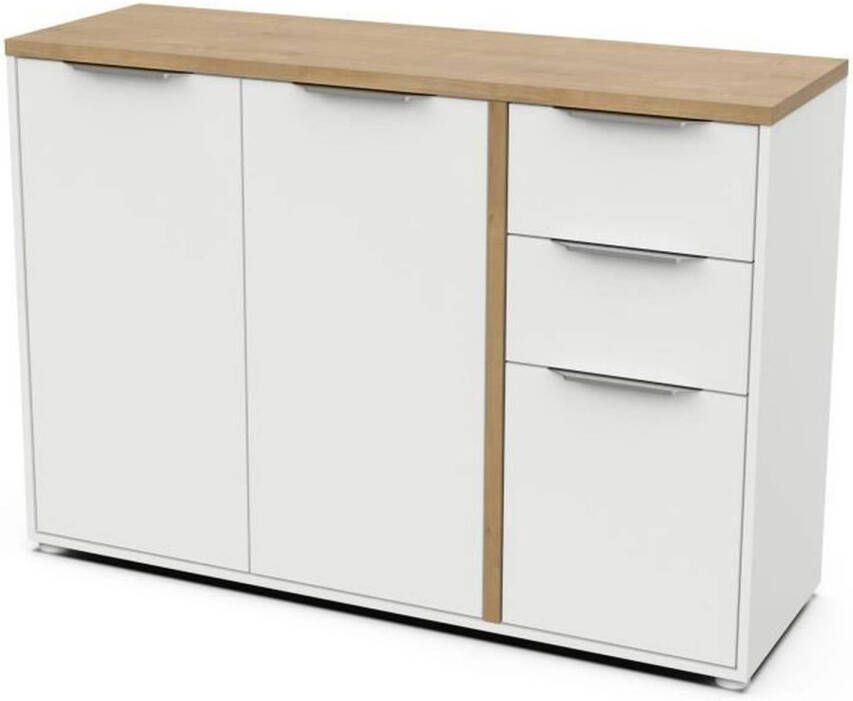 Demeyere ACCESS dressoir 3 deuren + 2 laden Hamilton eik en wit decor L 121 5 x D 39 6 x H 85 6 cm