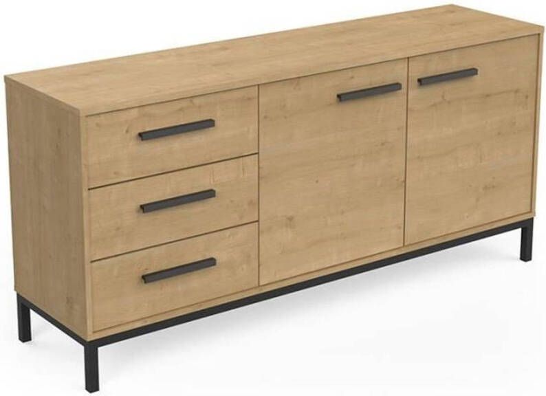 Demeyere Dressoir 2 deuren 3 laden CRAFT Hamilton eik Zwart 152 x 39 5 x 72 3 cm DEMEYRE