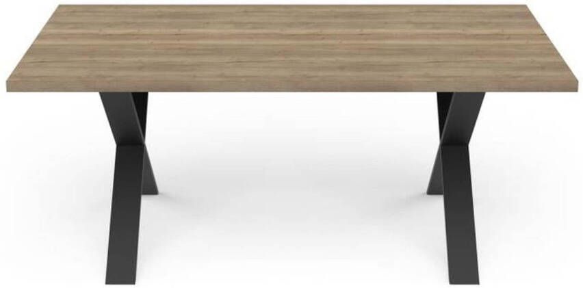 Demeyere Tafel STOUT Rechthoekig Halifax melamine decor Matzwarte X-vormige poot 6 plaatsen 180 x 90 cm