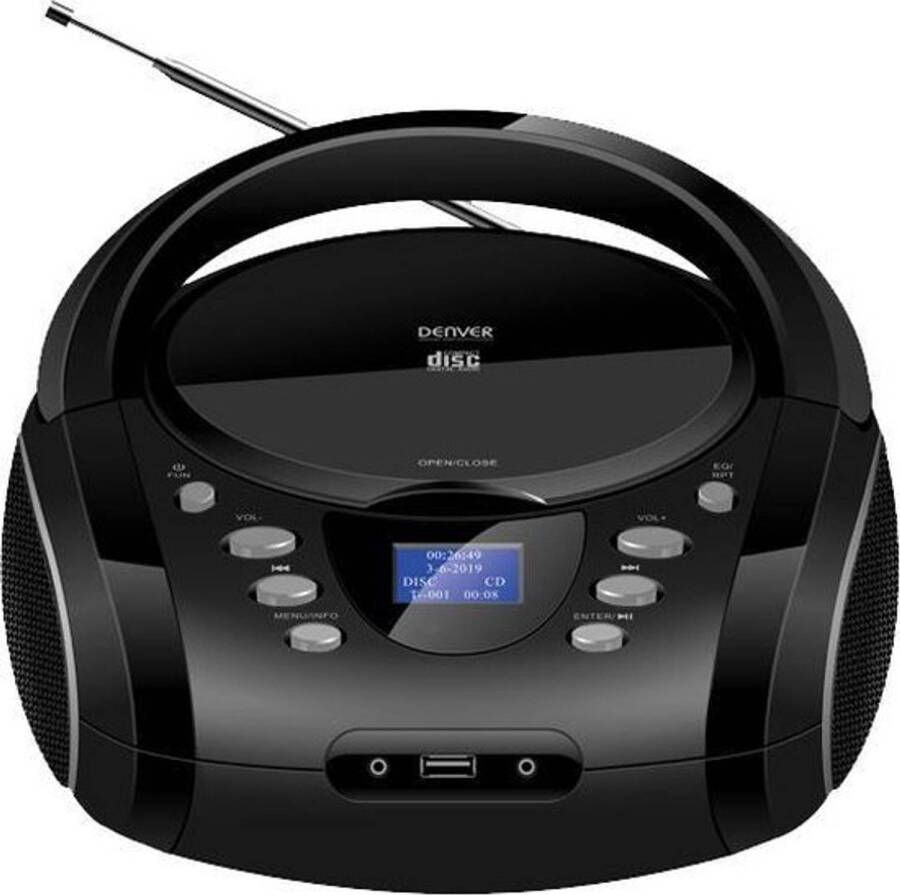 Denver Draagbare Boombox Bluetooth DAB Radio DAB+ FM Radio AUX USB SD LCD Scherm TDB10 Zwart