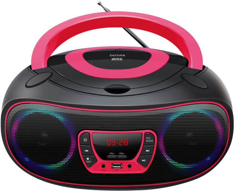 Denver Draagbare Boombox Bluetooth FM Radio met LED verlichting CD Speler AUX aansluiting TCL212BT Roze