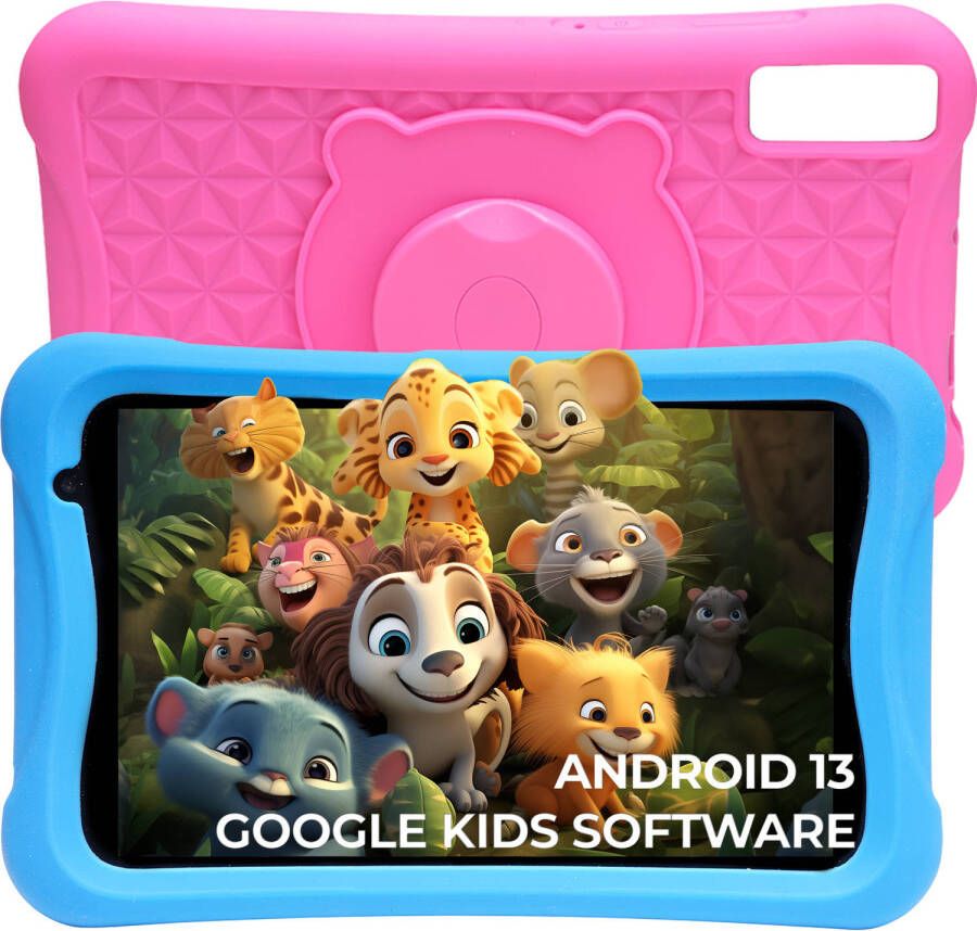 Denver Kindertablet Android 13 Ouderlijk Toezicht 4GB RAM 64GB 8 Inch Incl. Blauwe en Roze Hoes TIO80105K