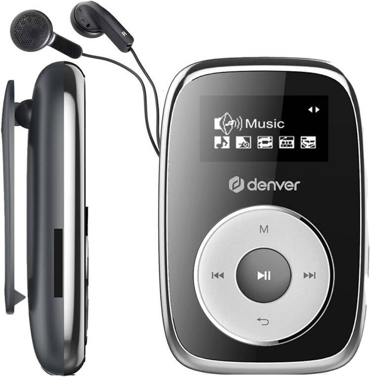 Denver MP3 Speler Incl. Oordopjes 16GB Shuffle Kinderen & Volwassenen Bevestigingsclip AUX MPS316 Zwart