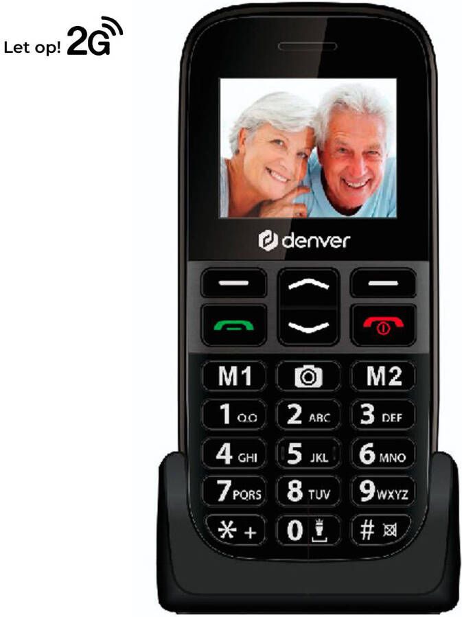 Denver Senioren Mobiele Telefoon Grote Toetsen Oplaadstation Dual SIM GSM Simlockvrij SOS knop BAS18500MEB