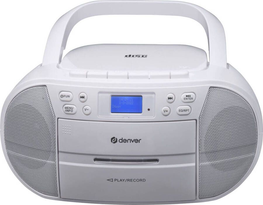 Denver TDC-280 Boombox DAB FM Radio CD speler AUX input Klok Wekker Wit