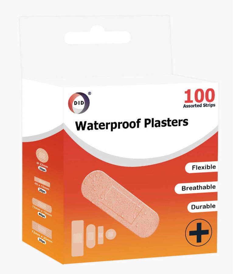 DID 100x Pleisters diverse soorten maten waterproof Pleisters