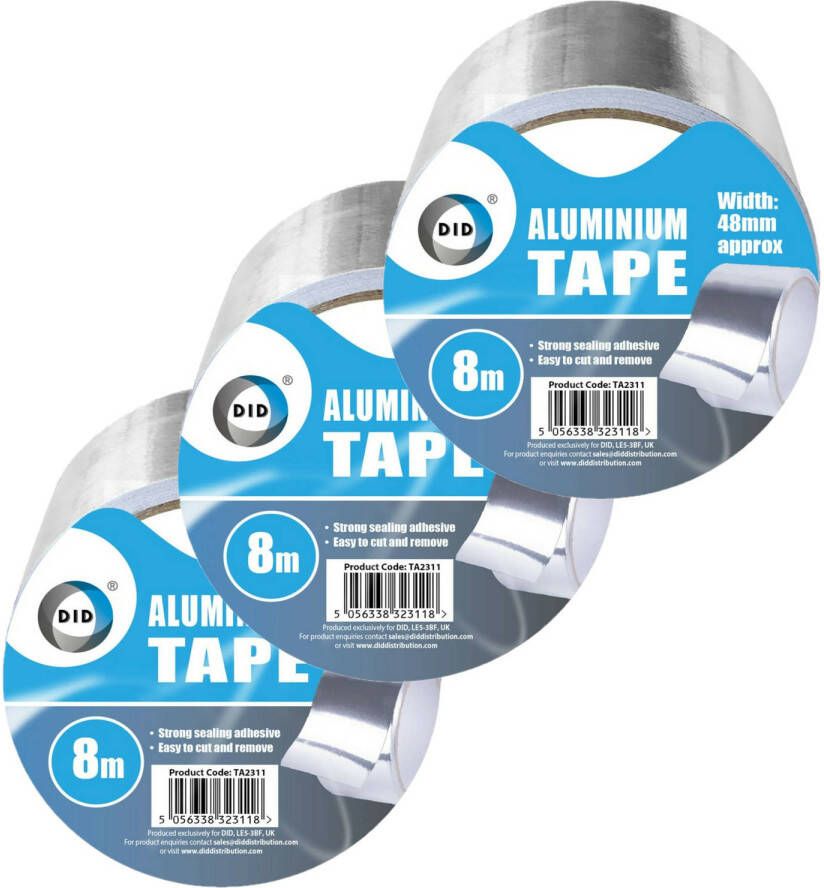 DID aluminiumtape reparatietape zilver 3 stuks 8 meter Tape (klussen)