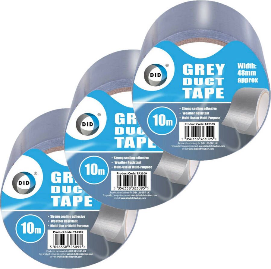 DID duct tape reparatietape grijs 3 stuks 10 meter Tape (klussen)