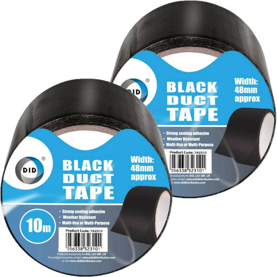 DID duct tape reparatietape zwart 2 stuks 10 meter x 48 mm Tape (klussen)