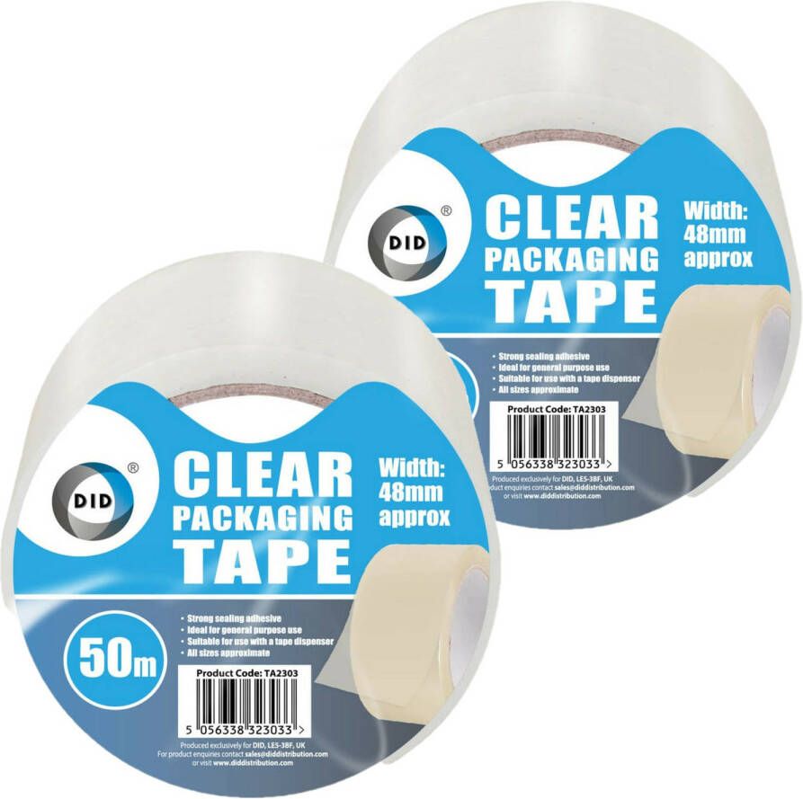 DID verpakkingstape transparant 2 stuks 50 meter Tape (klussen)