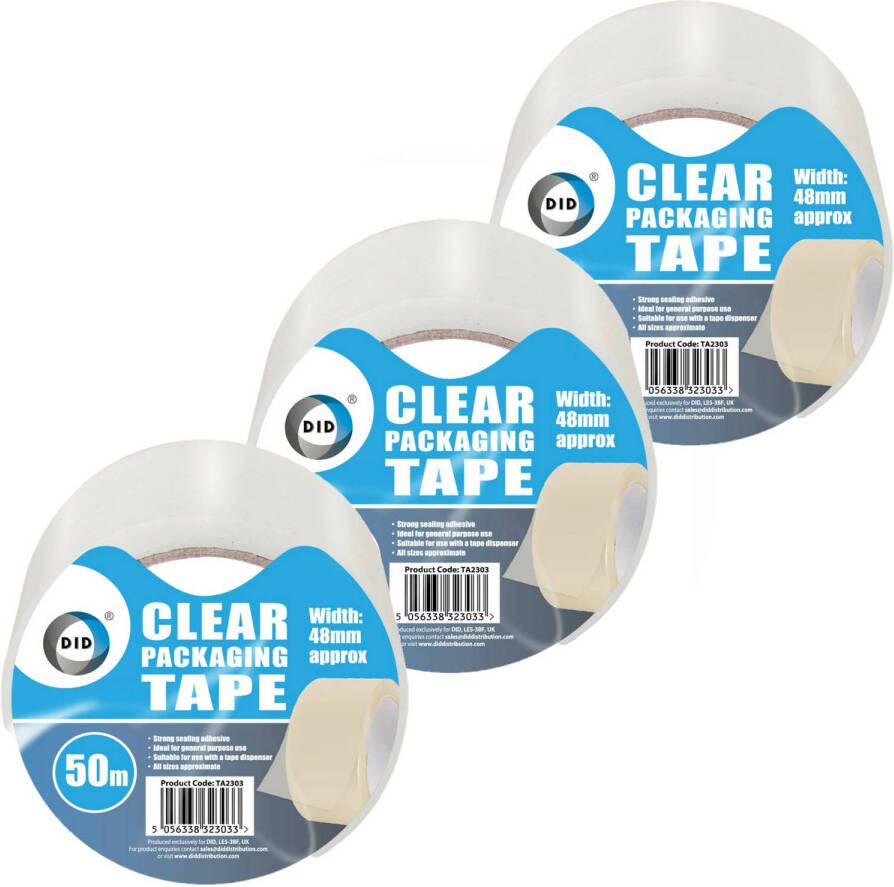 DID verpakkingstape transparant 3 stuks 50 meter x 48 mm Tape (klussen)