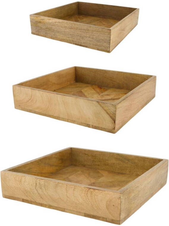 Dijk Natural Collections DKNC Dienblad Dennis Mango hout 37x37x8 cm Set van 3 Natuurlijk