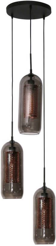 Dimehouse Industriële hanglamp Amy 3-lichts cilinder brons Smoke