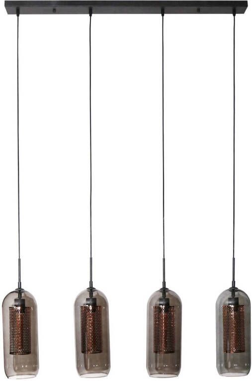 Dimehouse Industriële hanglamp Amy 4-lichts cilinder brons Smoke grey