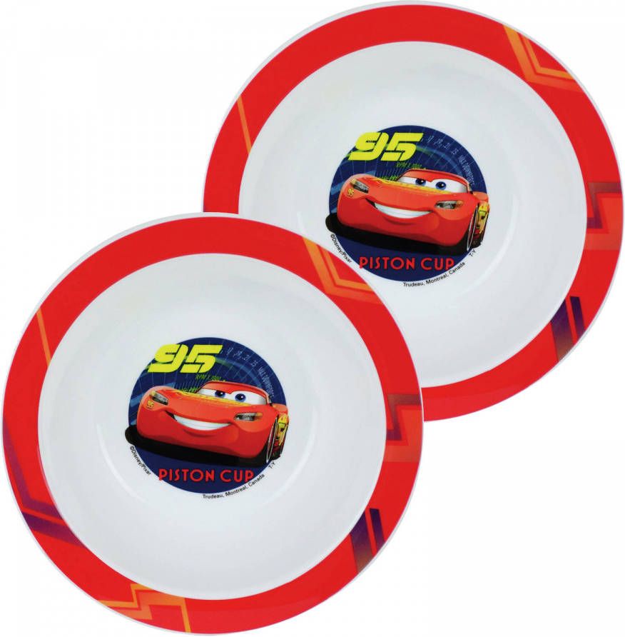 Disney 2x zakjes kunststof ontbijtbordje diep Cars 16 cm Kinderservies