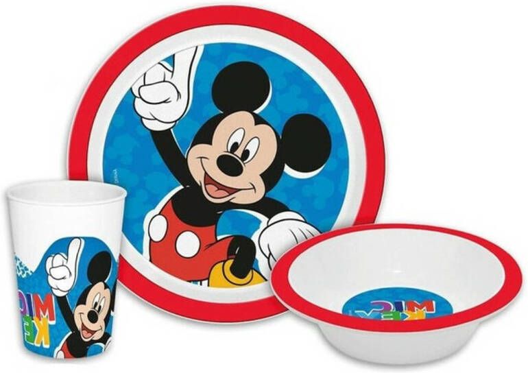 Disney Mickey Mouse kinder ontbijt set 3-delig rood blauw kunststof Serviessets