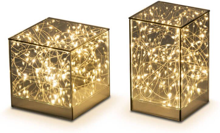 DistinQ LED kubus hoog sfeerverlichting spiegelglas met infinity effect – 25 LED lampen kerstverlichting 12x12x20cm