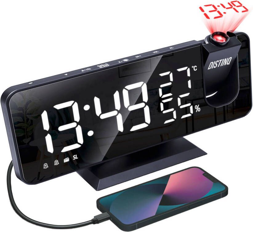 DistinQ Wekkerradio met Projectie en USB Projectiewekker Weerstation temperatuur aanduiding Snooze-functie