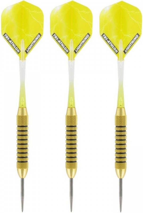 Merkloos 1x Set van dartpijltjes Speedy Yellow Brass met Metallic Lightning flites 21 grams Dartpijlen