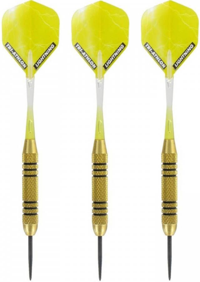 Merkloos 1x Set van dartpijltjes Speedy Yellow Brass met Metallic Lightning flites 23 grams Dartpijlen