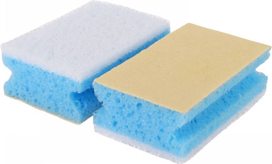 Excellent Houseware 2x stuks grote blauwe sponzen schoonmaaksponzen voor sanitair 11 cm Sponzen