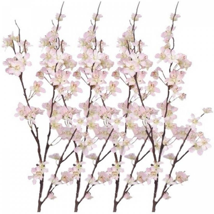 Bellatio Flowers & Plants 4x Stuks roze appelbloesem kunstbloem tak met 57 bloemetjes 84 cm Nepbloemen Kunstbloemen