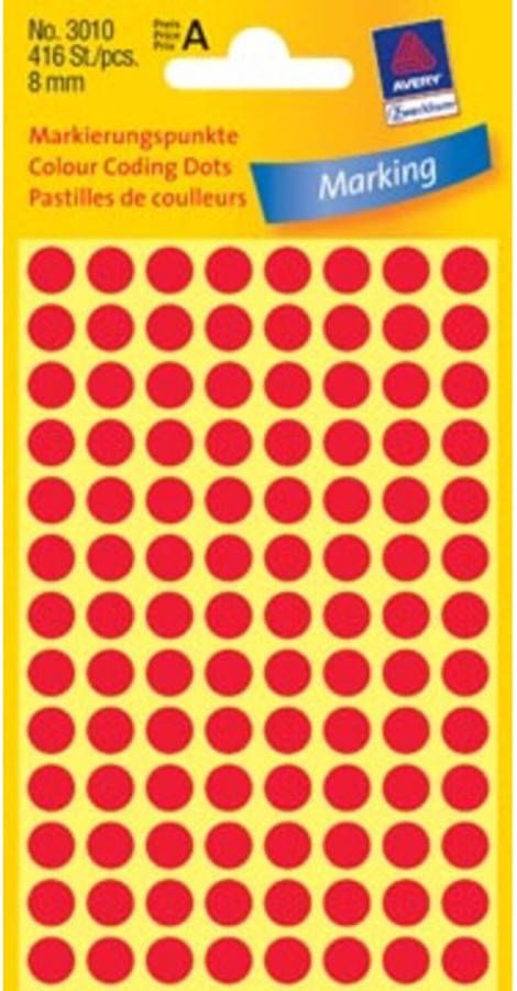 Paagman Avery Ronde etiketten diameter 8 mm rood 416 stuks