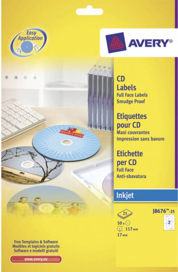 Paagman CD etiket Avery 117mm fullsize wit 25 vel 2 etiketten per vel