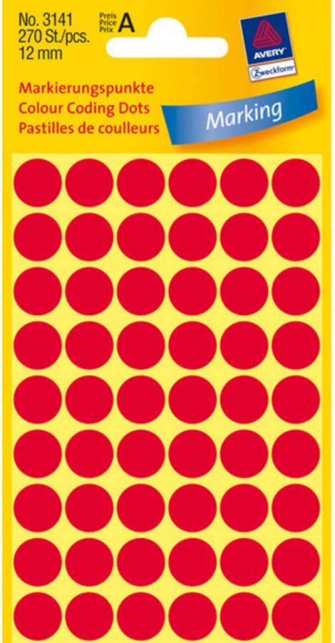 Paagman etiket Zweckform 12mm rond 5 vel a 54 etiketjes rood