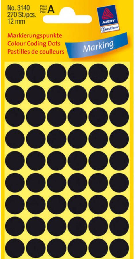 Paagman etiket Zweckform 12mm rond 5 vel a 54 etiketjes zwart