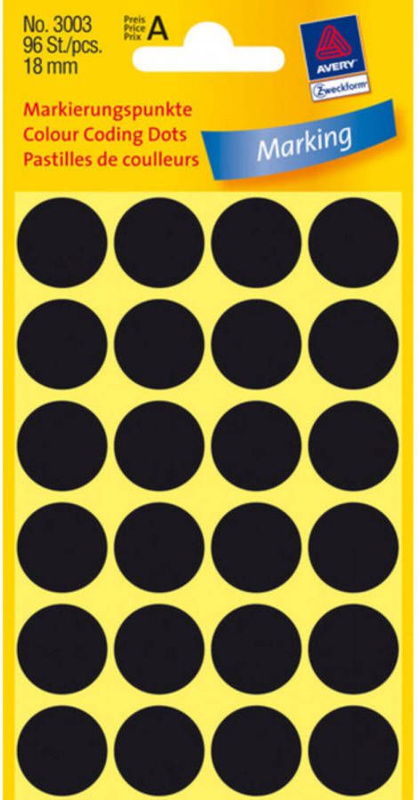 Benza etiket Zweckform 18mm rond 4 vel a 24 etiketjes zwart