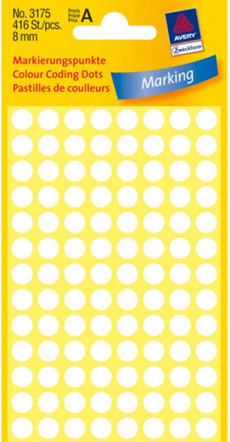 Paagman etiket Zweckform 8mm rond 4 vel a 104 etiketjes wit