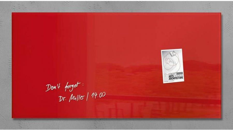 Sigel Glasmagneetbord Artverum 910x460x15mm Rood Met 3 Magneten