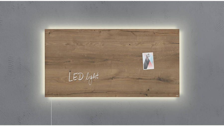 Sigel Glasmagneetbord Artverum Ledverlichting 910x460x15mm Natural Wood Design Met 3 Magneten