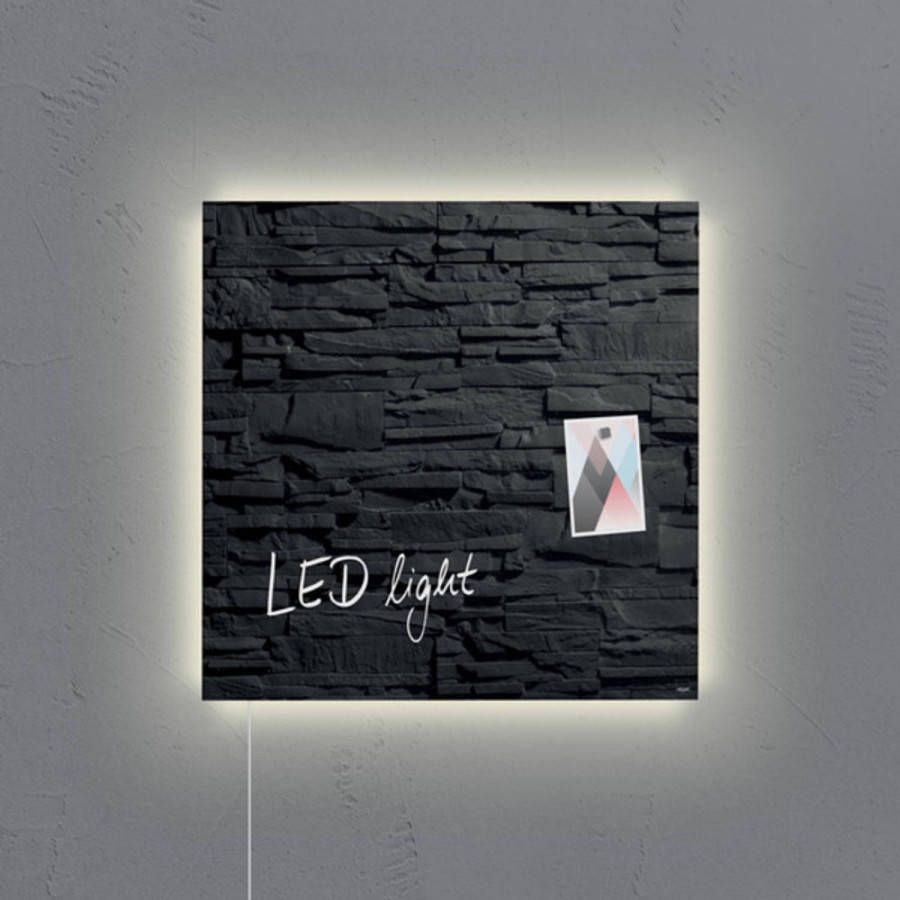 Sigel Glasmagneetbord Artverum Ledverlichtingverlichting 480x480x15mm Leisteen Design Met 3 Magneten